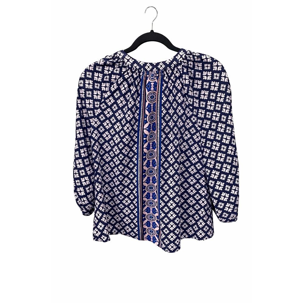 Crown & Ivy Large Blue Summer Spring Boho Peasant Coastal Preppy Chic Blouse